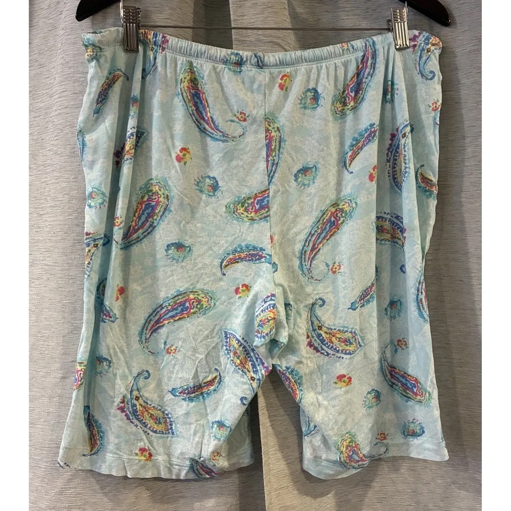 Ralph Lauren Paisley 2 Piece Short Pajama Set Drawstring Button Up Size XL